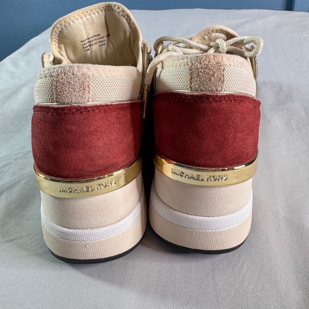 Michael Kors Sneakers 7.5M Gold Snakeskin Colorblock Trainer Shoes Lace Up - Picture 6 of 7